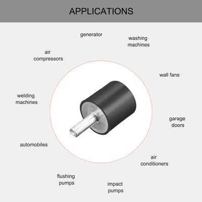 Harfington Uxcell M8 Thread Rubber Mounts, Cylindrical w Studs 30 x 30mm,4pcs