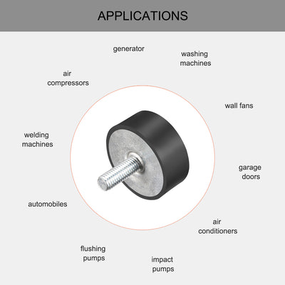 Harfington Uxcell M10 Thread Rubber Mounts,Vibration Isolators,Cylindrical w Studs 50 x 20mm 3pcs