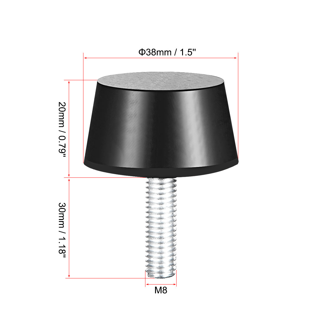 uxcell Uxcell 38 x 20mm Conical Rubber Mount,Vibration Isolators,with M8 x 30mm Studs 8pcs