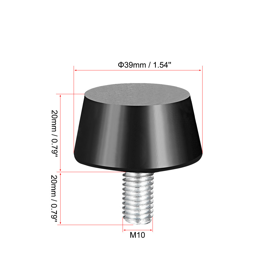 uxcell Uxcell 38 x 20mm Conical Rubber Mount,Vibration Isolators,with M10 x 20mm Studs 2pcs