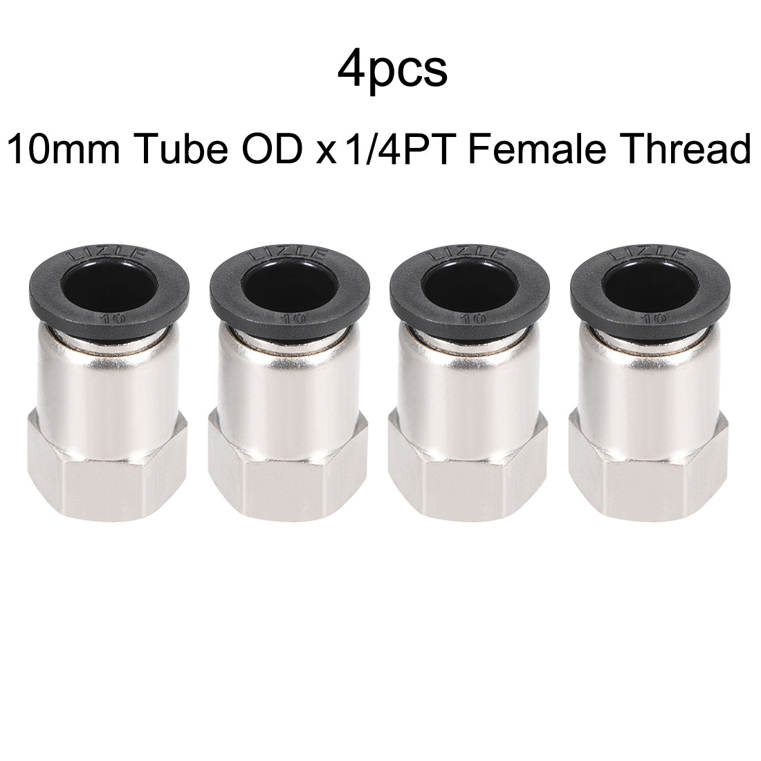 Harfington Push to Connect Tube Fitting Adapter 10mm OD x G1/4" Female Silver Tone 4pcs