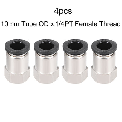 Harfington Push to Connect Tube Fitting Adapter 10mm OD x G1/4" Female Silver Tone 4pcs