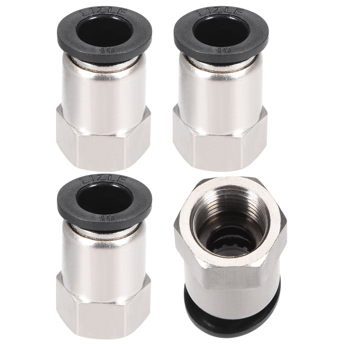 Harfington Push to Connect Tube Fitting Adapter 10mm OD x G1/4" Female Silver Tone 4pcs