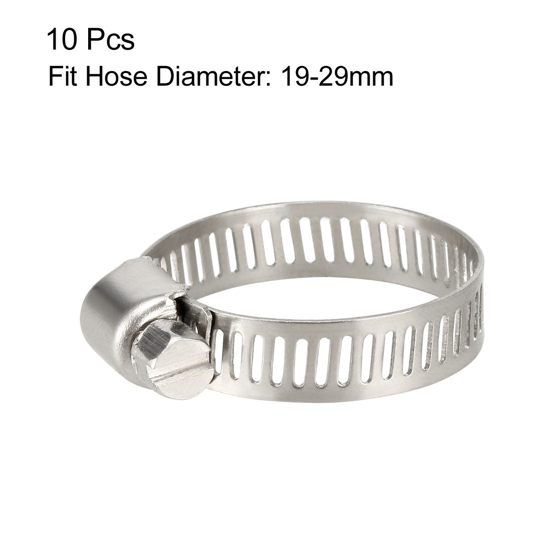 uxcell Uxcell 19-29mm  Gear Hose Clamp, 304 Stainless Steel Fuel Line Clamp 10 Pcs