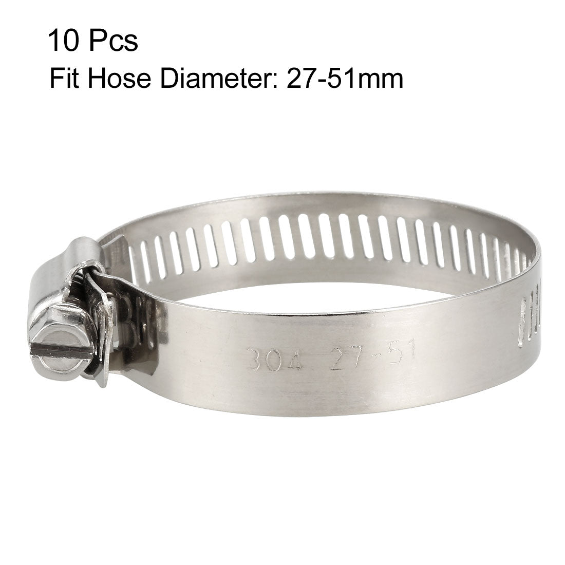 uxcell Uxcell 27-51mm  Gear Hose Clamp, 304 Stainless Steel Fuel Line Clamp 10 Pcs