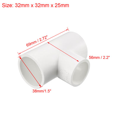 Harfington Uxcell 32mmx32mmx25mm Slip Reducing Tee PVC Pipe Fitting T-Shaped Connector