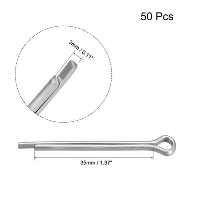 Harfington Uxcell 3mm x 35mm Zinc-Plating Steel Spring Cotter Clip Pin R Shape Hardware 50 Pcs