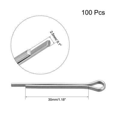 Harfington Uxcell 2.5mm x 30mm Zinc-Plating Steel Spring Cotter Clip Pin R Shape Hardware 100Pcs