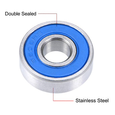 Harfington Uxcell S608-2RS Stainless Steel Ball Bearing 8x22x7mm Double Sealed 608RS Bearings 5pcs
