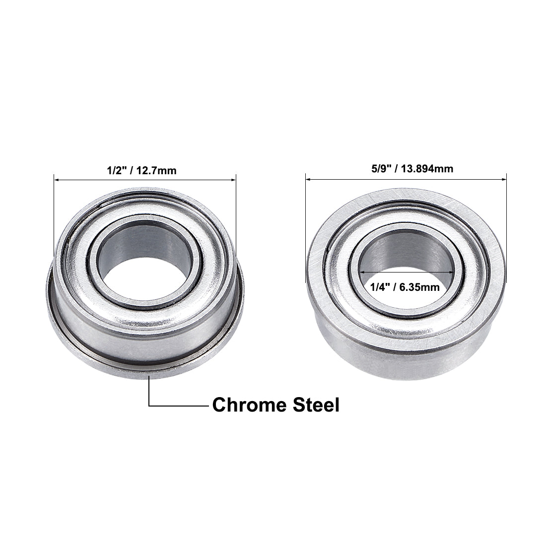uxcell Uxcell FR188ZZ Flange Ball Bearing 1/4"x1/2"x3/16" Double Shielded GCr15 Bearings 5pcs