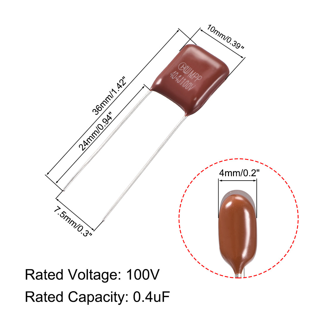 uxcell Uxcell CBB21 Metallized Polypropylene Film Capacitors 100V 0.4uF for Electric Circuits Energy Saving Lamps 5pcs
