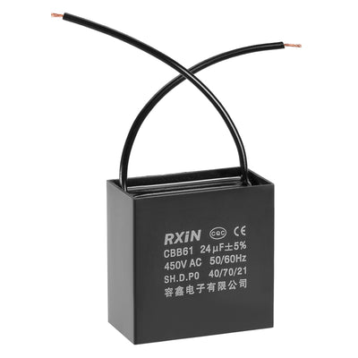 Harfington Uxcell CBB61 Run Capacitor 450V AC 24uF 2-wire Metallized Polypropylene Film Capacitors for Ceiling Fan