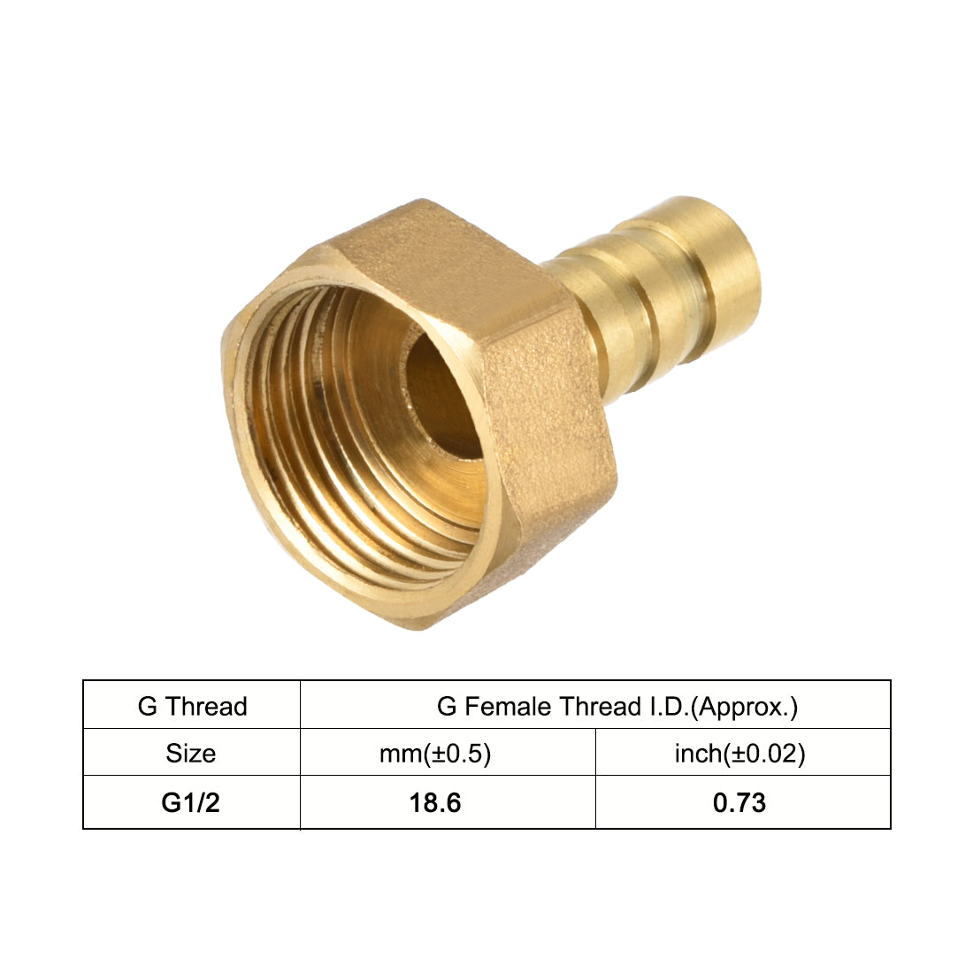 uxcell Uxcell Brass Barb Hose Fitting Connector Adapter 10mm Barbed x G1/2 Female Pipe 2pcs