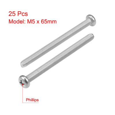 Harfington Machine Screws Phillips Pan Head Screw 304 Stainless Steel Fasteners Bolts 25Pcs