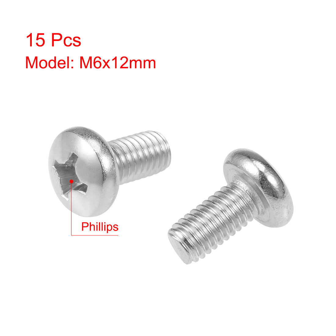 uxcell Uxcell M6x12mm Machine Screws Phillips Cross Pan Head Screw 304 Stainless Steel Fasteners Bolts 15Pcs