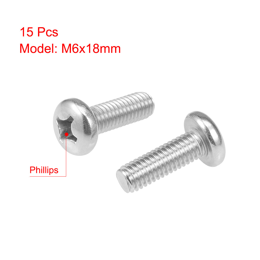 uxcell Uxcell M6x18mm Machine Screws Pan Phillips Cross Head Screw 304 Stainless Steel Fasteners Bolts 15Pcs