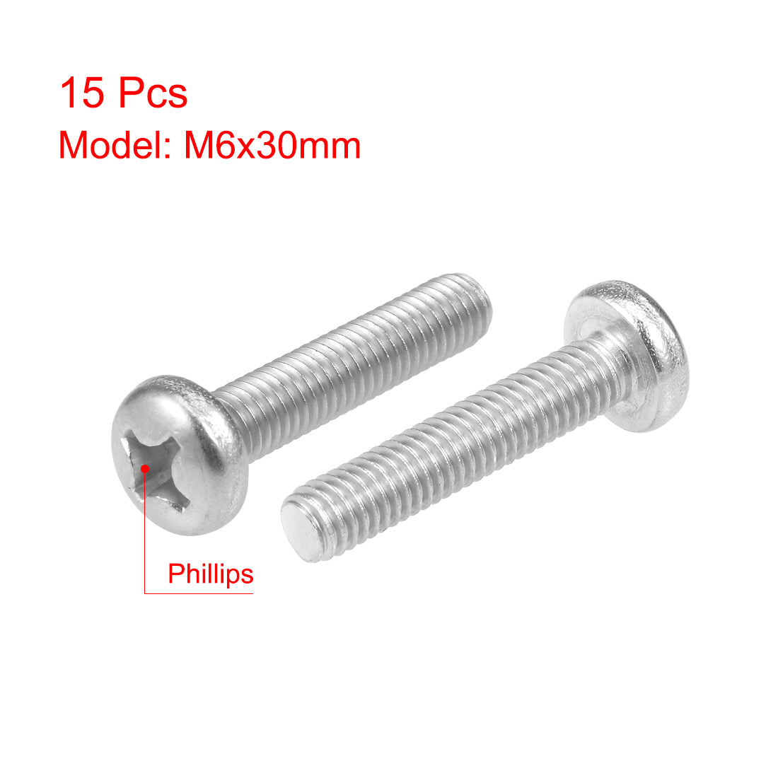 uxcell Uxcell M6x30mm Machine Screws Pan Phillips Cross Head Screw 304 Stainless Steel Fasteners Bolts 15Pcs
