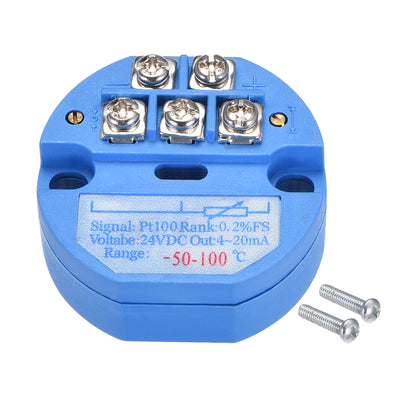 Harfington PT100 Temperature Sensor Transmitter 24V DC 4-20mA -50 to 100