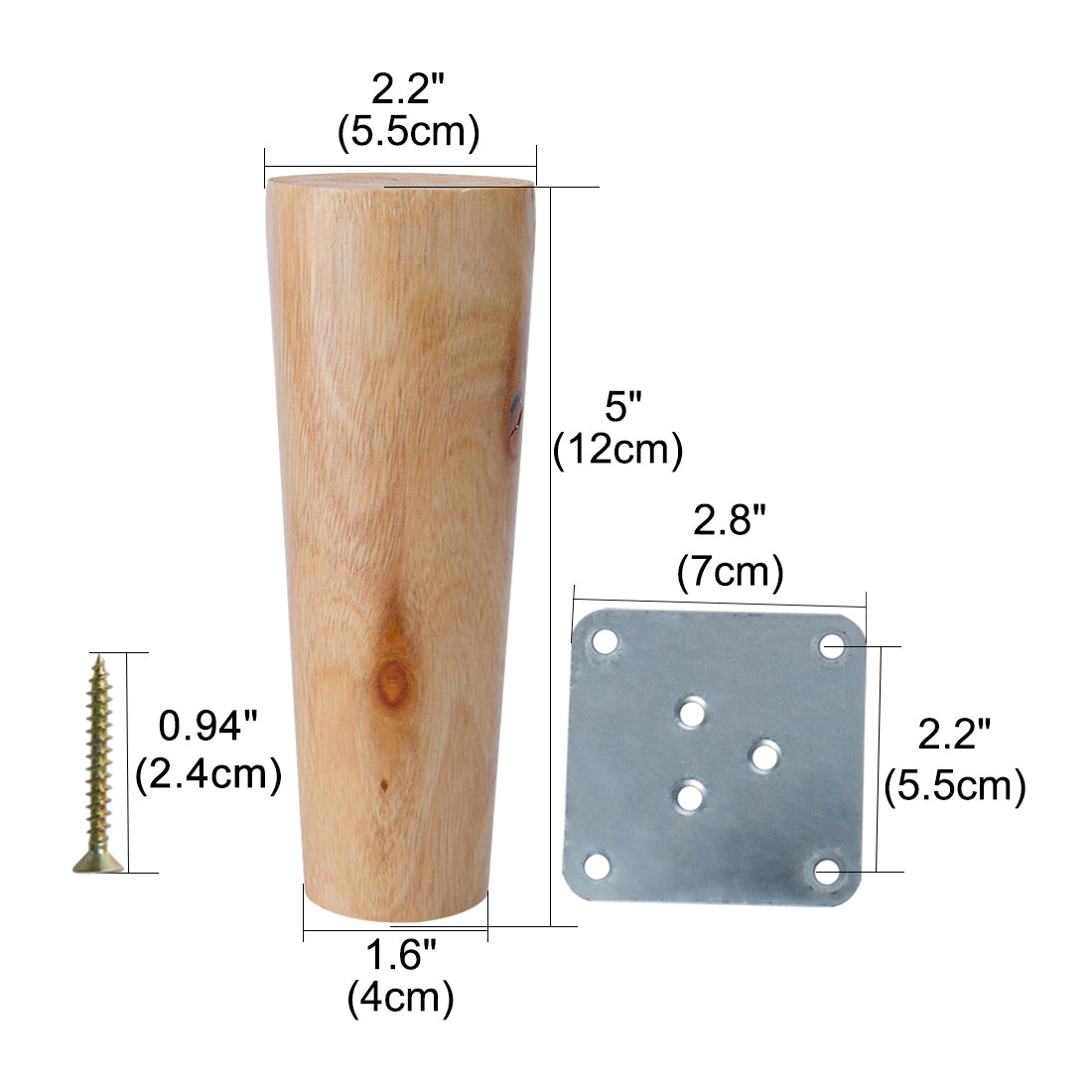 uxcell Uxcell Round Solid Wood Furniture Leg Chair Sofa Feet Replacement Set of 2