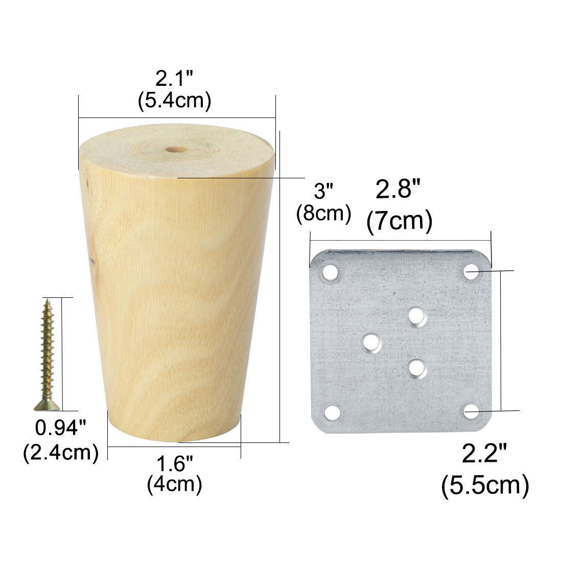 uxcell Uxcell Round Solid Wood Furniture Leg Chair Sofa Feet Replacement Set of 2