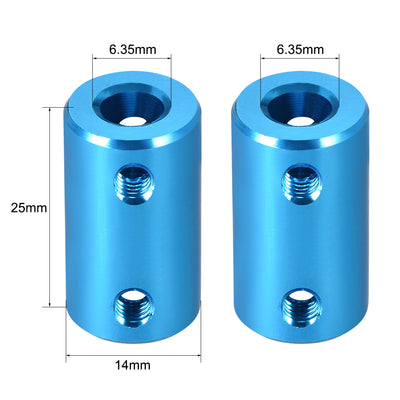 Harfington Uxcell Shaft Coupling 6.35mm to 6.35mm Bore L25xD14 Robot Motor Wheel Rigid Coupler Connector Blue 2 Pcs