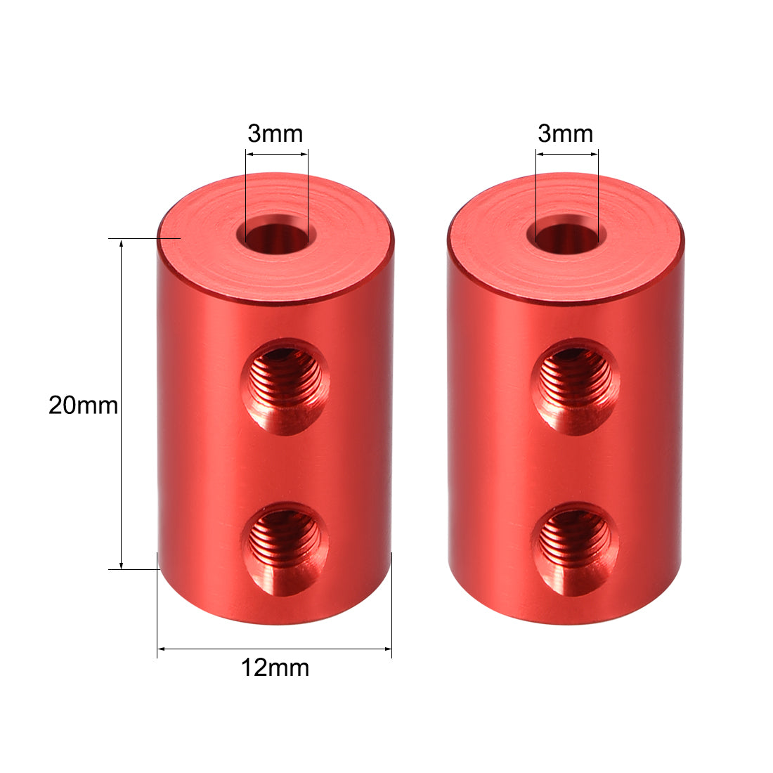 Harfington Shaft Coupling 3mm to 3mm Bore L20xD12 Robot Motor Wheel Rigid Coupler Connector Red 2 Pcs