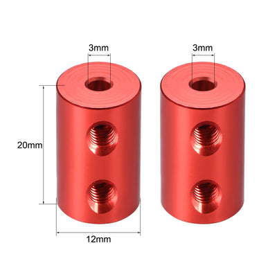 Harfington Shaft Coupling 3mm to 3mm Bore L20xD12 Robot Motor Wheel Rigid Coupler Connector Red 2 Pcs