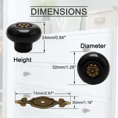 Harfington Uxcell Ceramic Vintage Knobs Drawer Pull Handle Cupboard Wardrobe Dresser 4pcs Black