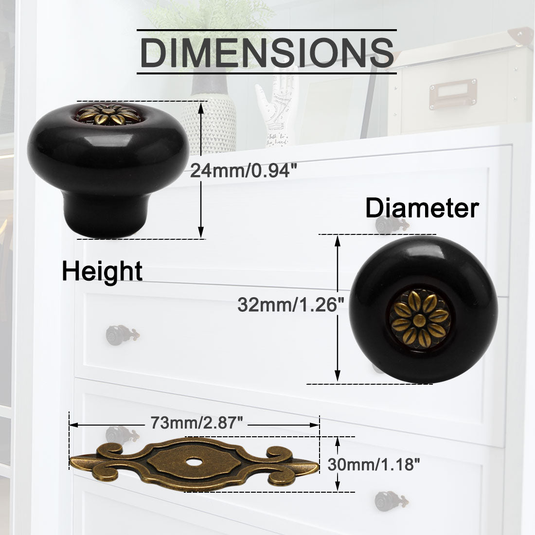 uxcell Uxcell Ceramic Vintage Knobs Drawer Pull Handle Cupboard Wardrobe Dresser 4pcs Black