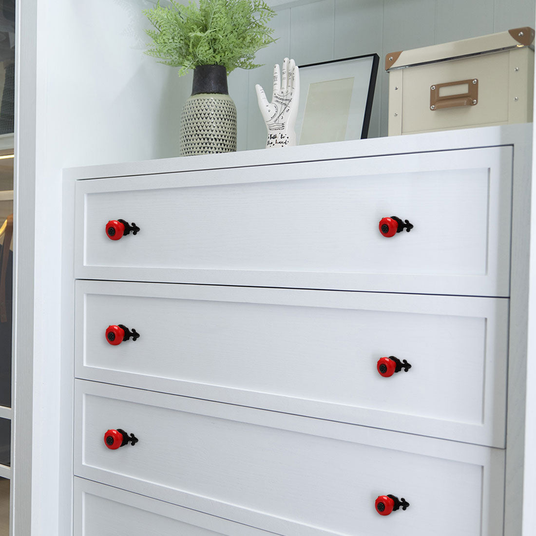 uxcell Uxcell Ceramic Vintage Knobs Drawer Pull Handle Cupboard Wardrobe Cabinet 6pcs Red