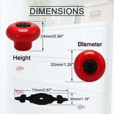 Harfington Uxcell Ceramic Vintage Knobs Drawer Pull Handle Cupboard Wardrobe Cabinet 6pcs Red