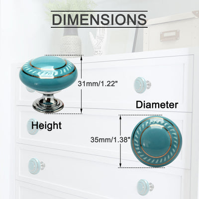 Harfington Uxcell Ceramic Vintage Knobs Drawer Pull Handle Cupboard Dresser Door Gold Circle Blue