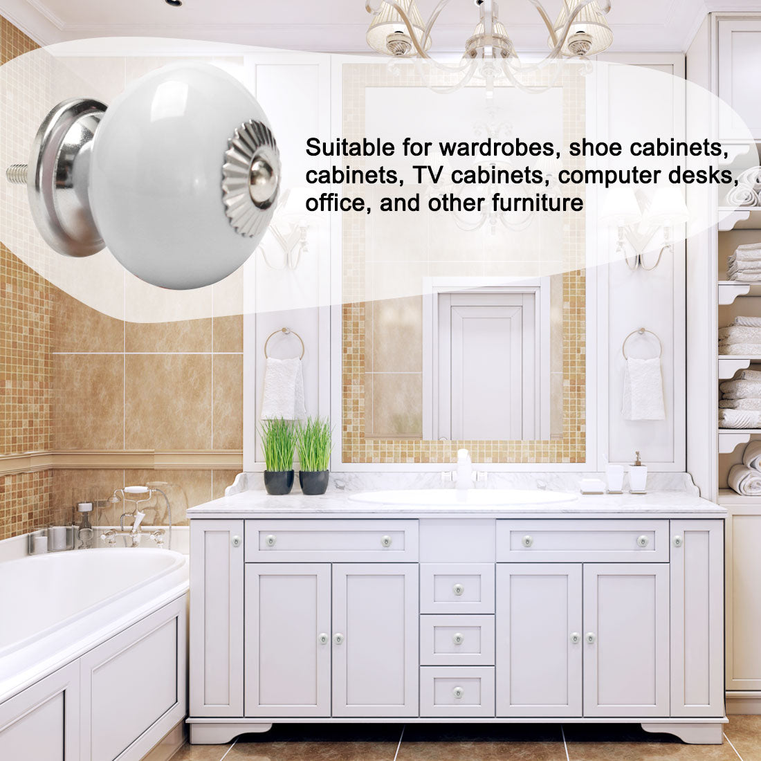 uxcell Uxcell Ceramic Vintage Knob Drawer Round Shaped Pull Handle Wardrobe Dresser 8pcs White