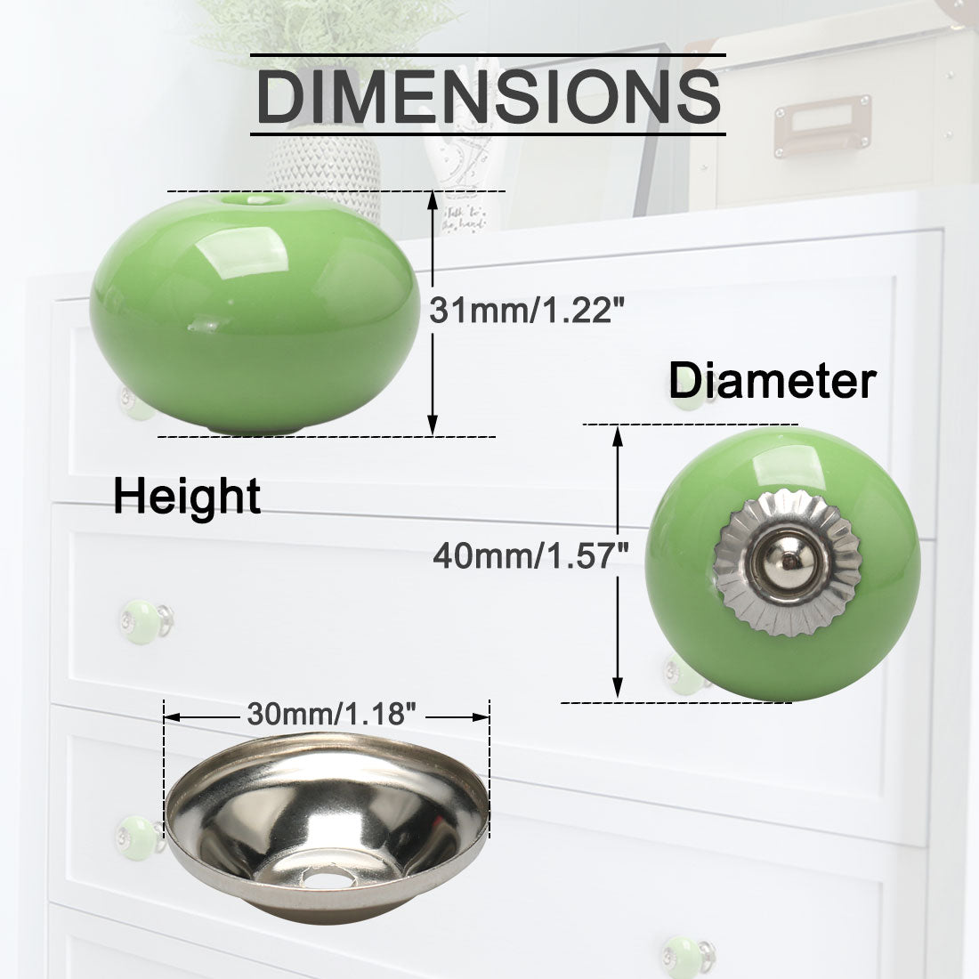 uxcell Uxcell Ceramic Vintage Knob Drawer Round Pull Handle Wardrobe Dresser Door 8pcs Green