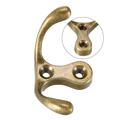 Harfington Uxcell Dual Prong Coat Hooks Wall Mounted Retro Double Hooks Utility Antique Bronze Hook for Coat Scarf Bag Towel Key Cap Cup Hat 30mm x 55mm x 29mm 2pcs