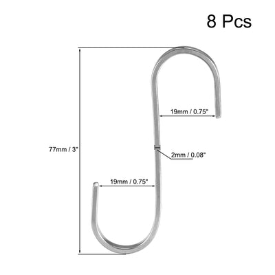 Harfington Uxcell Stainless Steel S Hooks 3" Flat S Shaped Hook Hangers 8pcs