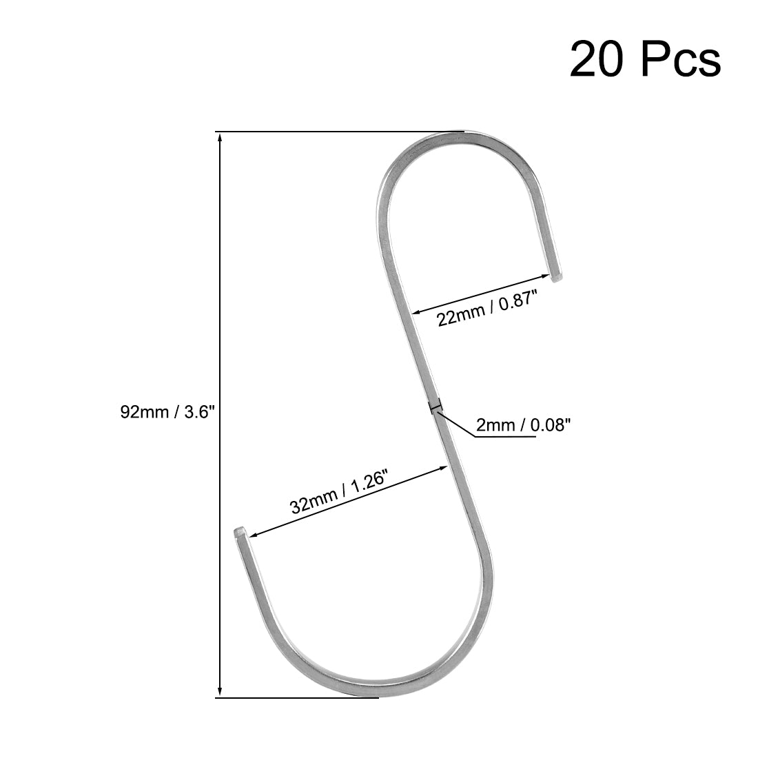uxcell Uxcell Stainless Steel S Hooks 3.6" Flat S Shaped Hook Hangers 20pcs