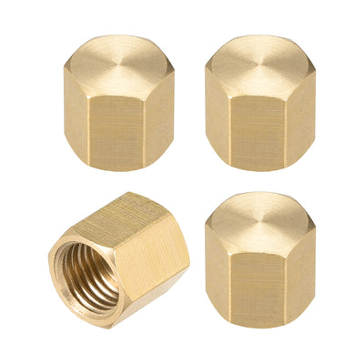 Harfington Uxcell Brass Female Pipe Fitting Valve Cap 1/4SAE Hex Head End Plug Connector 4pcs