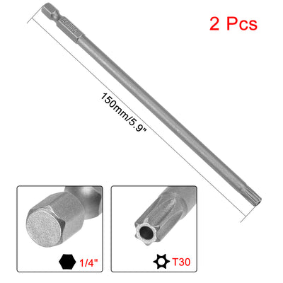 Harfington Uxcell 2 Pcs T30 Magnetic Torx Screwdriver Bits, 1/4 Inch Hex Shank 5.9-inch Length S2 Security Tamper Proof Screw Driver Kit Tools
