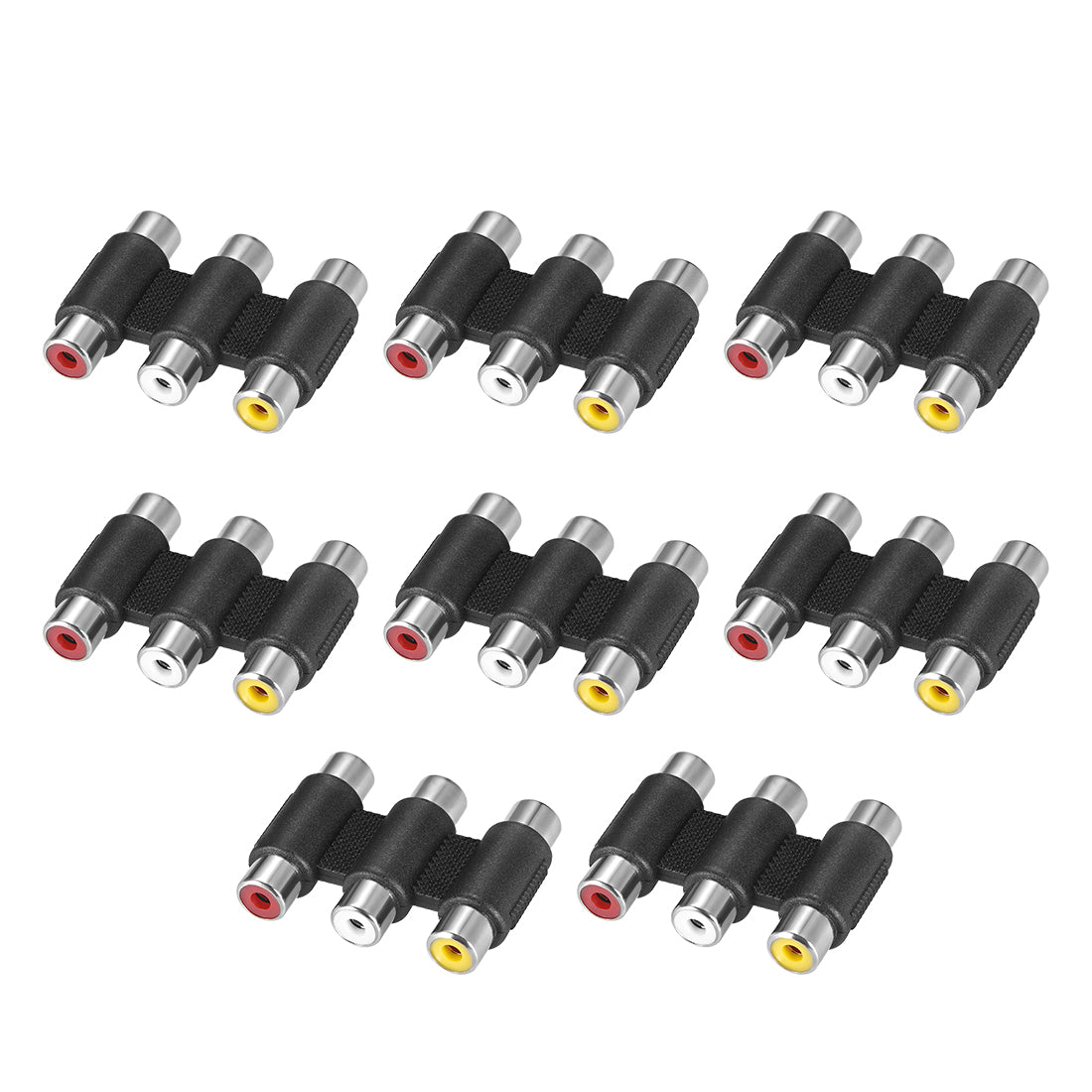 uxcell Uxcell 3-RCA Female to Female Stereo Jack Coupler Adapter Zinc Alloy White Red Yellow 8 Pcs
