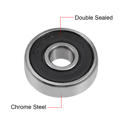 Harfington 626-2RS Deep Groove Ball Bearing 6x19x6mm Double Sealed Chrome Steel Bearings