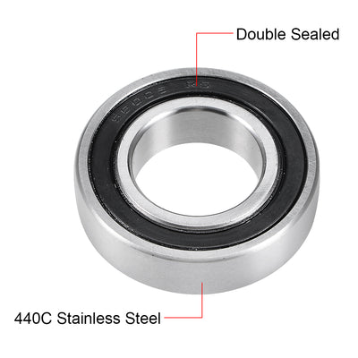 Harfington Uxcell S6005-2RS Stainless Steel Ball Bearing 25x47x12mm Double Sealed 6005RS Bearings