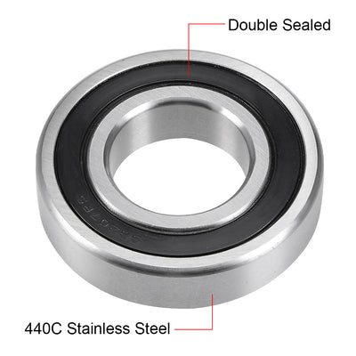 Harfington Uxcell S6207-2RS Stainless Steel Ball Bearing 35x72x17mm Double Sealed 6207RS Bearings