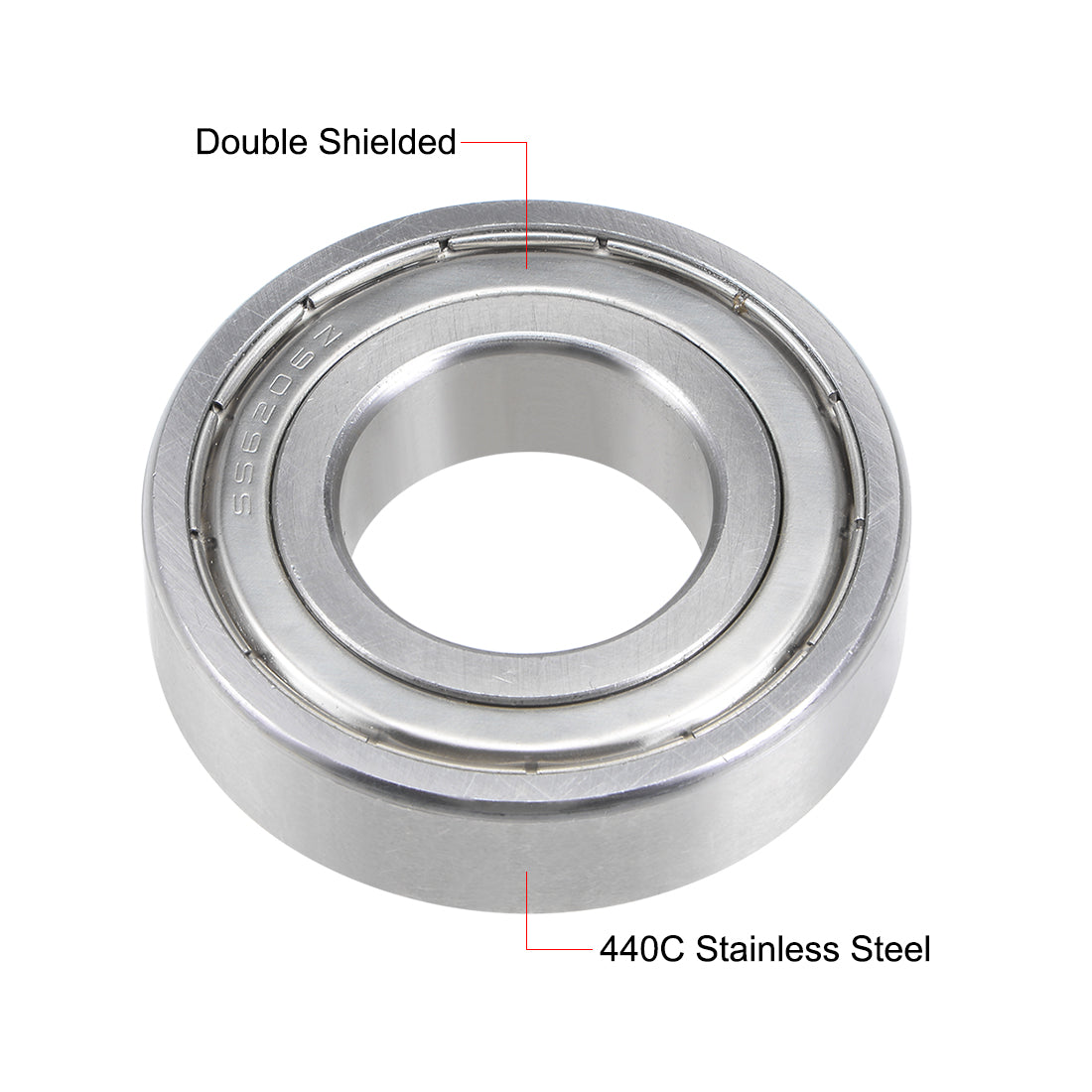 uxcell Uxcell S6206ZZ Stainless Steel Ball Bearing 30x62x16mm Double Shielded 6206Z Bearings