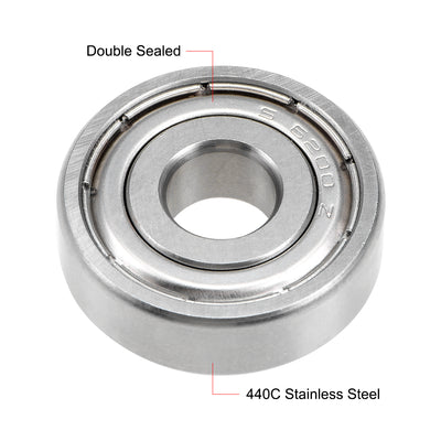 Harfington Uxcell S6200ZZ Stainless Steel Ball Bearing 10x30x9mm Double Shielded 6200Z Bearings