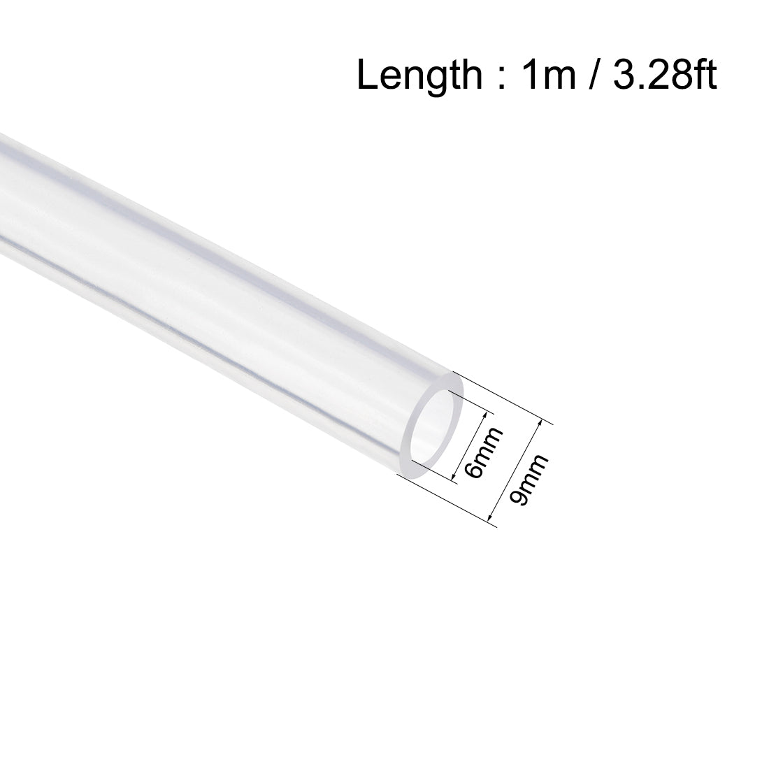 Harfington Silicone Tubing 6mm ID X 9mm OD 3.28ft 1m Silicon Rubber Tube Air Hose Pipe for Pump Transfer Clear