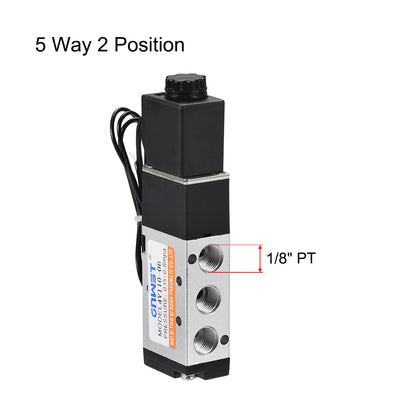 Harfington DC12V 5Way 2 Position 1/8" PT,Pneumatic Air Control Solenoid Valve,Internally Single Piloted Acting Type, Silver Tone,4V110-06