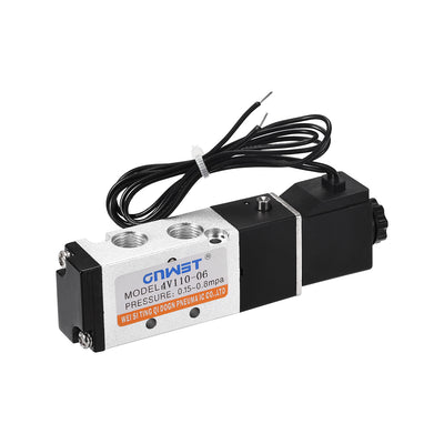 Harfington DC12V 5Way 2 Position 1/8" PT,Pneumatic Air Control Solenoid Valve,Internally Single Piloted Acting Type, Silver Tone,4V110-06