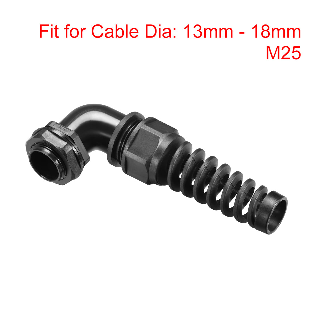 uxcell Uxcell M25 Cable Gland 90 Degree Waterproof IP68 Nylon Joint Adjustable Locknut with Strain Relief for 13mm-18mm Dia Cable Wire , 2 Pcs
