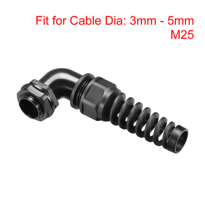 Harfington Uxcell M25 Cable Gland 90 Degree 6 Holes Waterproof IP68 Nylon Joint Adjustable Locknut with Strain Relief for 3-5mm Dia Wire